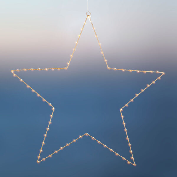 Sirius Liva ster 70 cm goud met 80 warmwitte LED’s, sfeervolle batterijverlichting voor raam- en wanddecoratie.