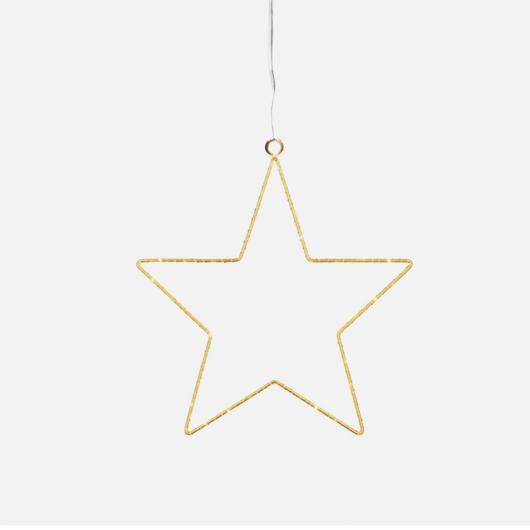 Sirius Liva ster30 cm goud met 40 warmwitte LED’s, sfeervolle batterijverlichting voor raam- en wanddecoratie.