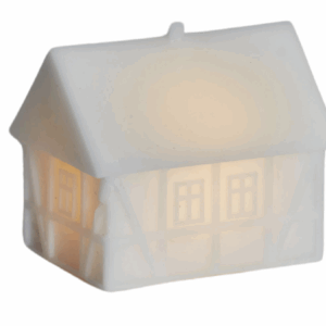 Witte Sirius Kopenhagen Half-Timbered House met warm wit LED-licht, decoratief Deens vakwerkhuisje voor kerst en binnenverlichting.