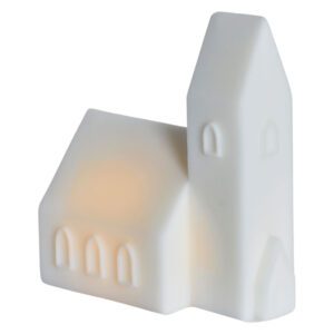 Witte Sirius Kopenhagen City Church met warm wit LED-licht, decoratief kerkje uit de Kopenhagen-serie voor kerst en binnenverlichting.