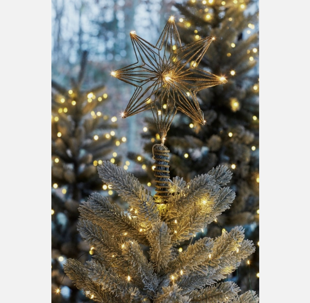 Sirius Chloe kerstboompiek ster goud met transparant design en 10 warmwitte LED-lampjes.