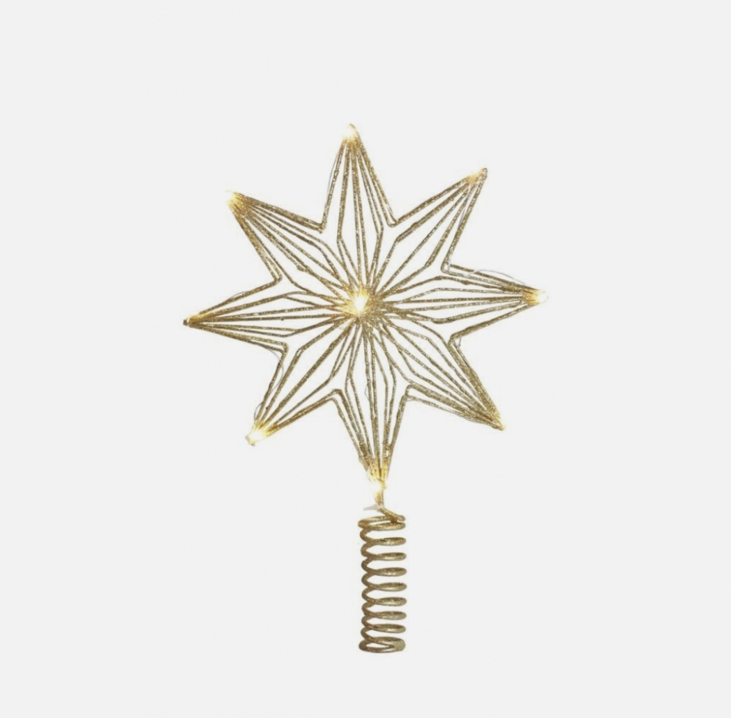 Sirius Chloe kerstboompiek ster goud met transparant design en 10 warmwitte LED-lampjes.