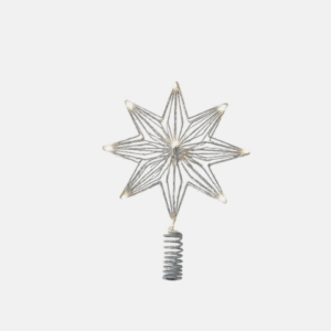 Sirius Chloe kerstboompiek ster zilver met transparant design en 10 warmwitte LED-lampjes.