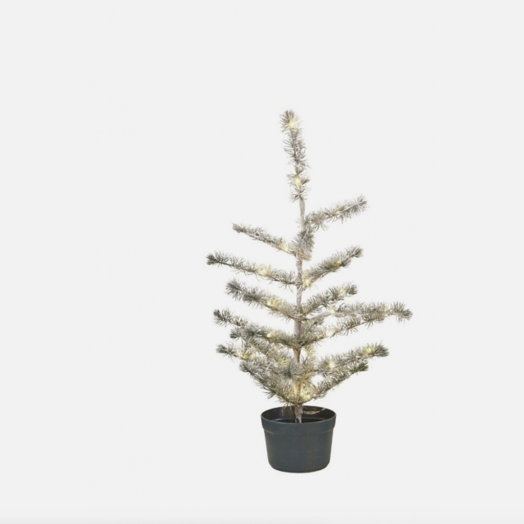 Sirius Alfred kerstboom 60 cm met besneeuwde takken, 30 warmwitte LED-lampjes en zwarte pot.